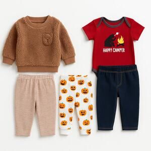 Baby Boy 12M Clothing Lot – Carter’s & Lazy One Outfits (9 Pieces Total)